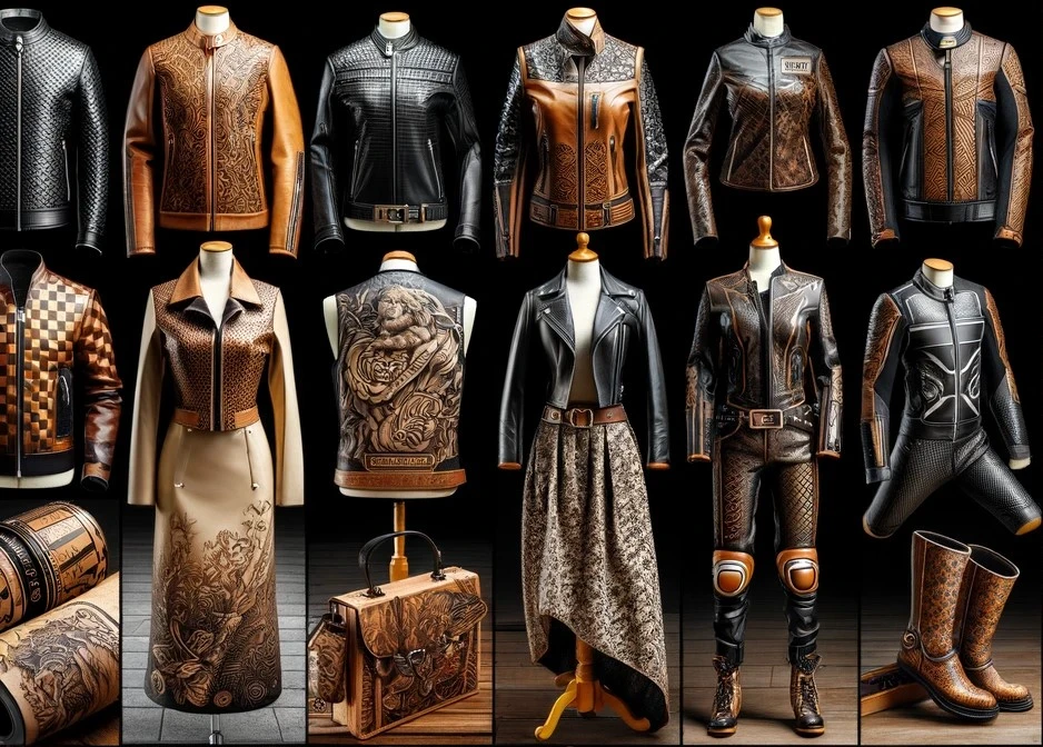 Leather Clothing and Apparel Engraved with Laser Leather Engraver