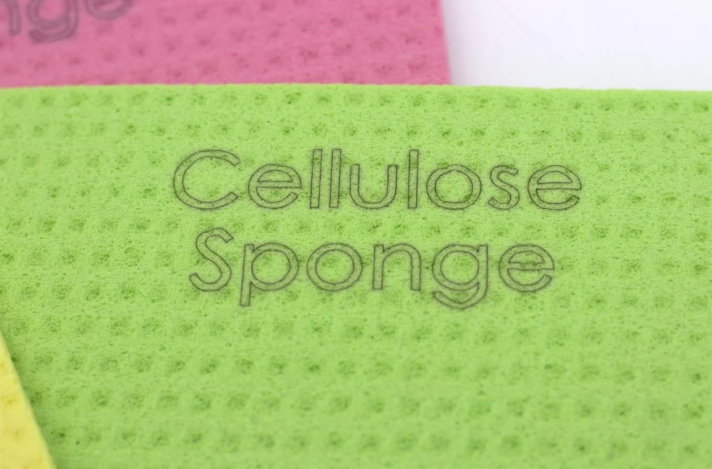 Pure 100% Cellulose Sponge Labeled with Blue Galvo Laser Engraver in a Fraction of a Second