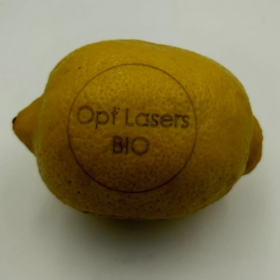 Organic Lemon Fruit Food Labeling with Blue Galvo Laser Engraver