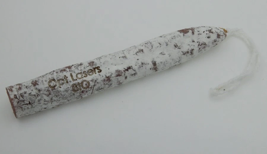 Spanish Fuet Sausage Labeled with Blue Galvo Laser Engraver in a Fraction of a Second